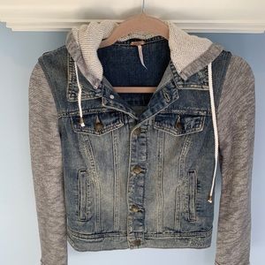Free People Knit Hooded Denim Jacket